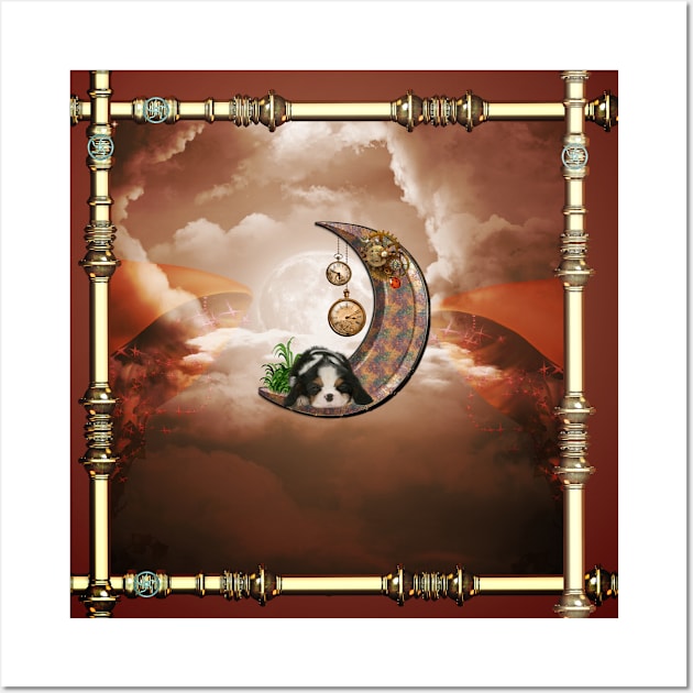 Steampunk moon with little puppy clocks and gears Wall Art by Nicky2342